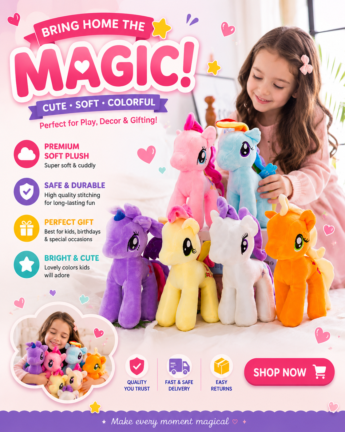 Imported Quality My Little Pony Stuffed Toy Unicorn Plush Toy Hanging Stuff Toy Kids and Adults Birthday Party Gift Home Decor Stuffed Plush Toy