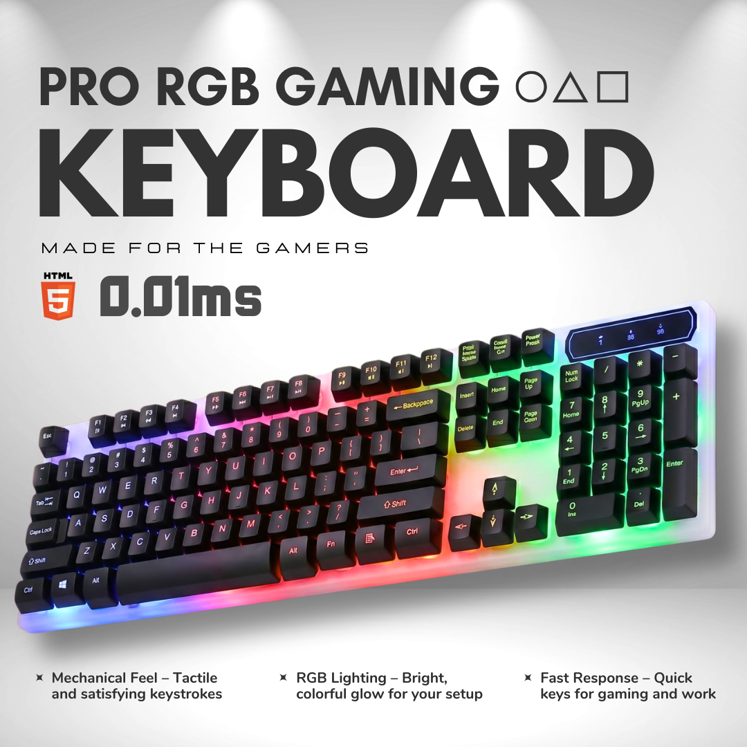 RGB Wired Gaming Keyboard Two Tone Black White Mechanical Feel USB Keyboards | Splash Proof Ergonomic Floating Keycaps Fast Film Switch Multimedia Hotkeys LED Backlight for Desktop PC Computer Laptop Gamer Battle Station Streamer – One Click Pick