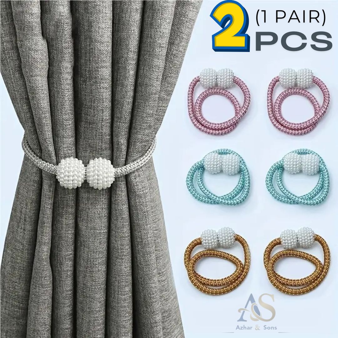2PCs Parday Curtain Tiebacks Curtain Buckle Draperies Pearl Magnetic Rope Braided Straps Ball Buckles Rings & Buckles Holder Punch Free Curtains Hold Clips Curtain Accessories
