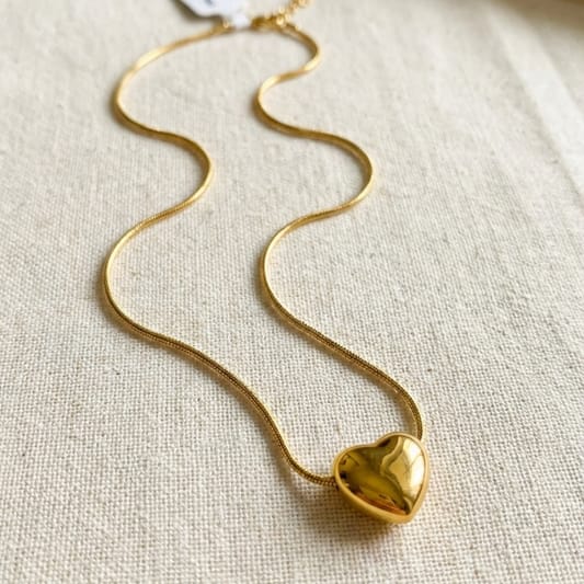 Luxury Gold Heart Pendant Snake Chain Necklace for Women | Stainless Steel | Minimalist Fashion Jewelry