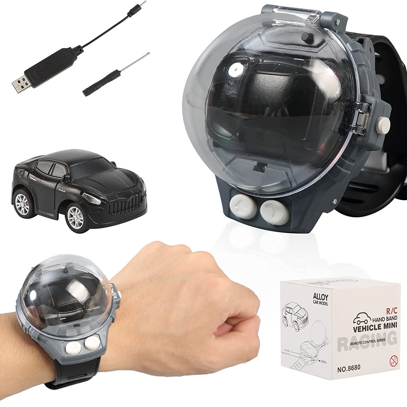 Mini RC Car Watch Toy Cartoon Remote Control USB Electric Wrist Strap Racing Cars Watch For Children Gift Toy