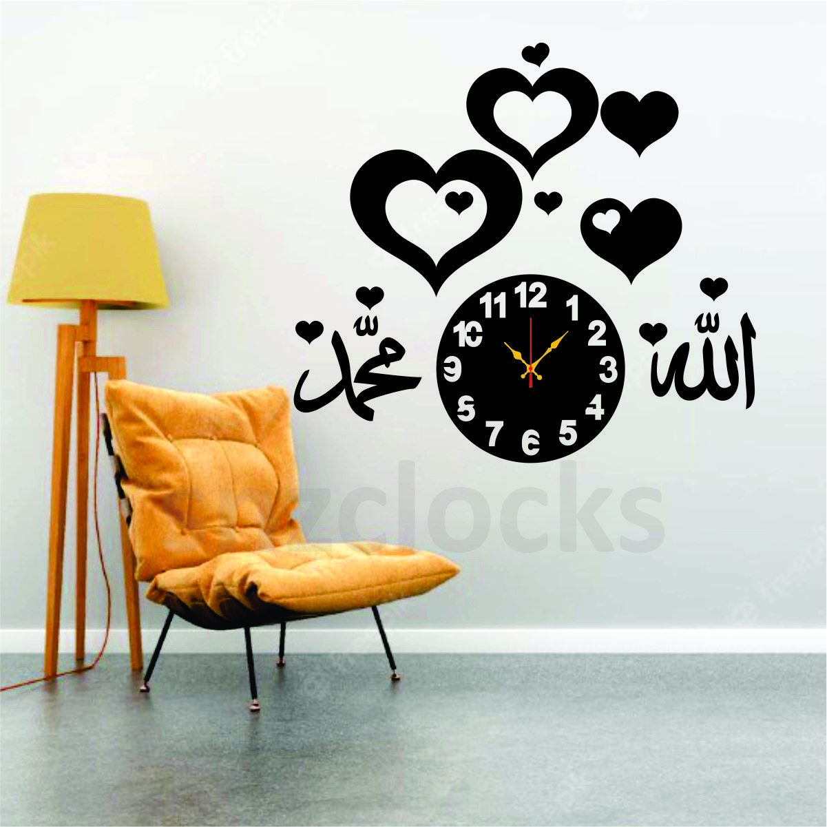Islamic Wooden Wall Clock with 3D Butterfly Shelf - Quartz Home Decor Gift
