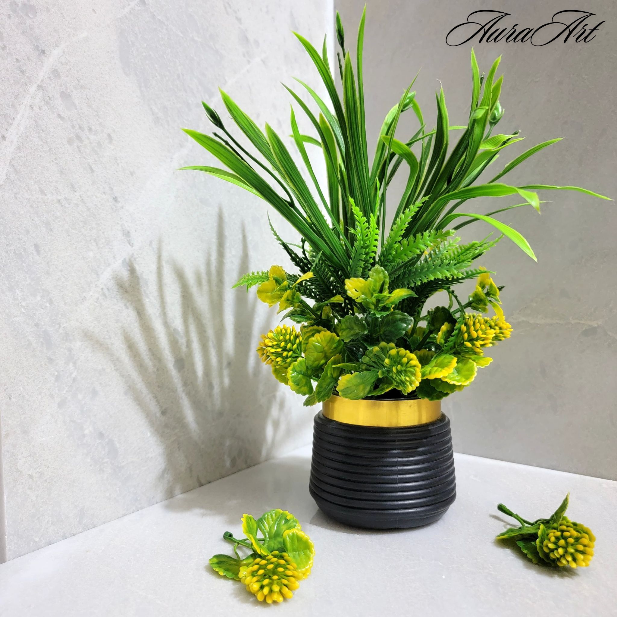 Artificial flowers 10 inches Wild Plant with Pot - Table top Decor | Decoration pieces for room