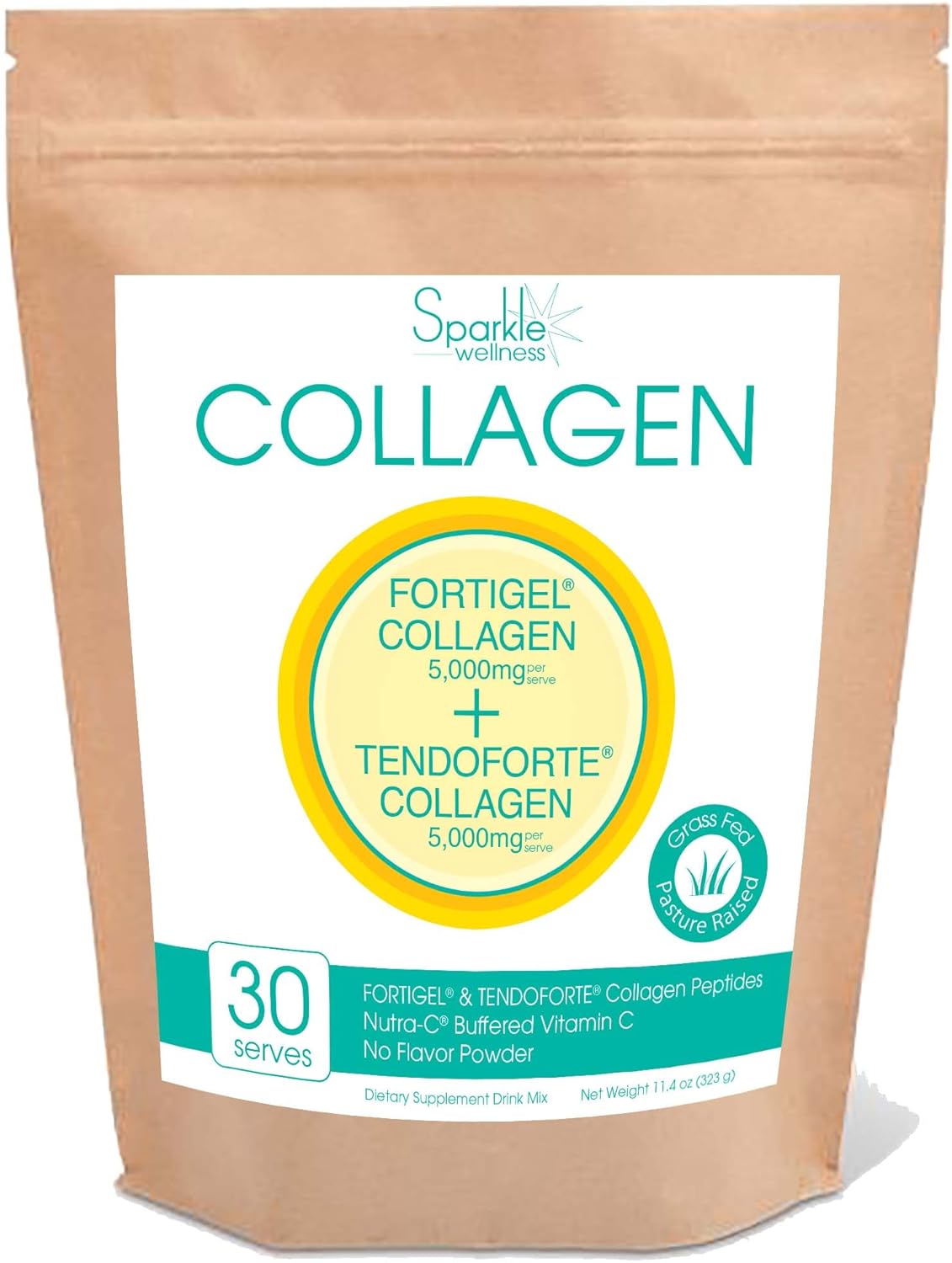 Sparkle Joint Boost (No Flavor) [30-Serves] FORTIGEL & TENDOFORTE Non-GMO Collagen Peptides Protein & Calcium Ascorbate Vitamin C Supplement, Research Based Nutrition for Cartilage ligaments tendons 323gm