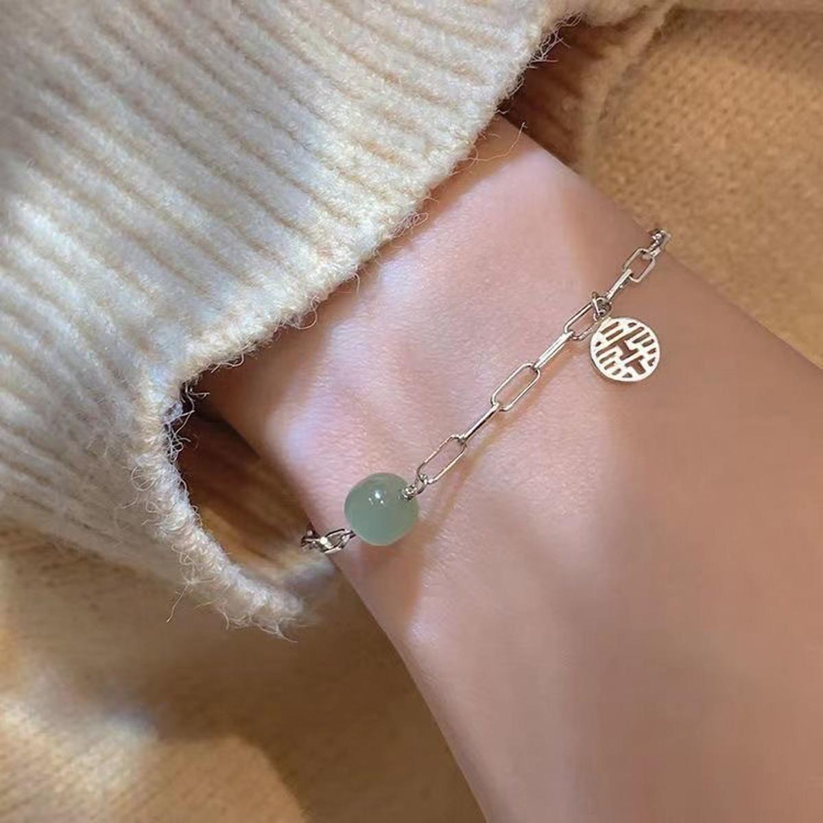 Fashion Jewelry Chinese Jade Pendant Exquisite Bracelet For Girls Elegant Trend Charm Metal Hand Chain For Girls Stylish Festive Birthday Friends Gift Jewelry Accessories Soomas Jewels Bracelets For Women