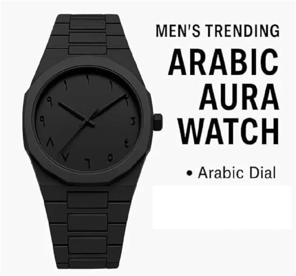 Arabic Aura Watch | Aura Men's Watch with Arabic Numerals Matte Black Minimalist Analog Watch | Trending Wristwatch, Black, bracelet | Watch For Mens | Watch For Boys | Black Watch | Gift For Mens
