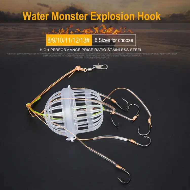 FG 1PCS Water Monster Bomb Hook Set With 6 Isene Hooks Silver Carp