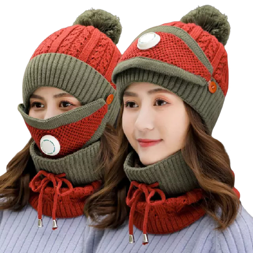Winter Cap High Quality Warm Face Cover For Girls & Women Hat & Knitted Beanie Cap Multicoloured