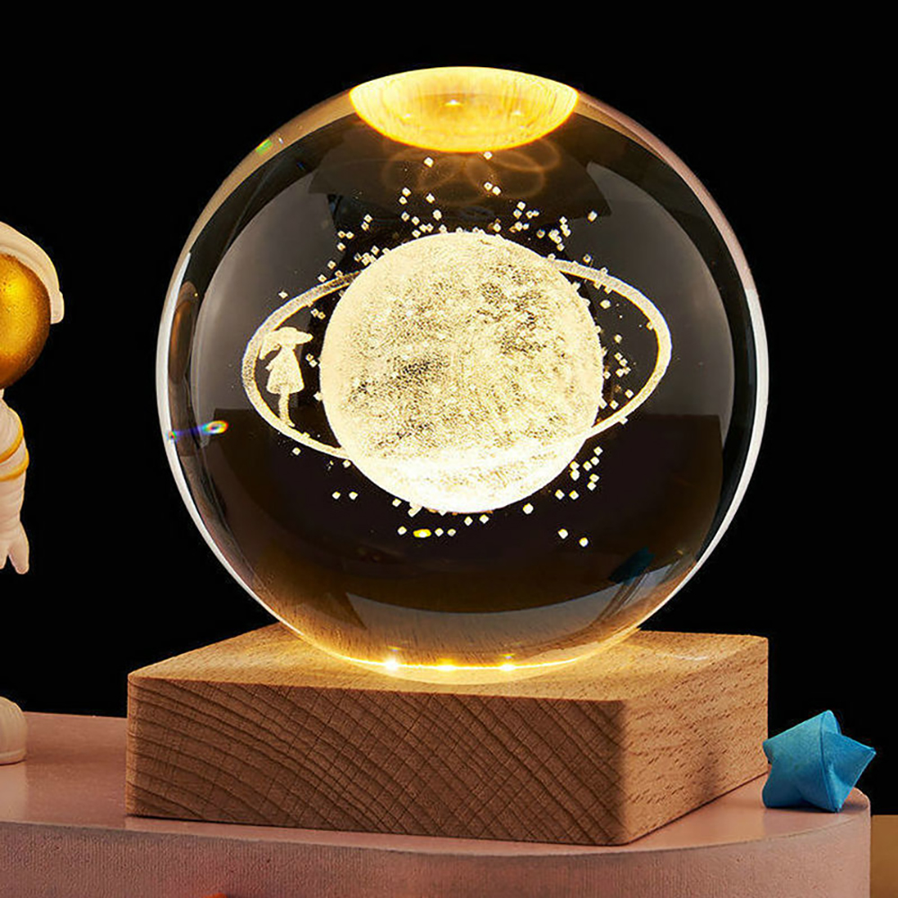 Le 3D Galaxy Crystal Ball Lamp 2.4 Inch Crystal Ball Night Light With Wooden Base For Home Desktop Decoration