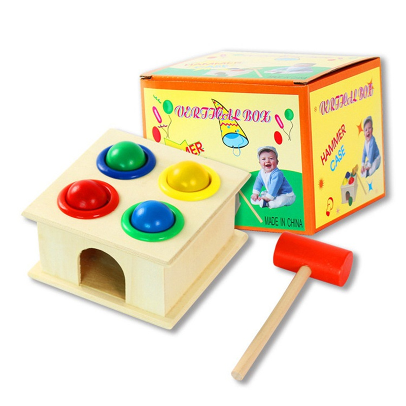 Classic Wooden Hammer Ball Game Knock Pounding Bench with Box Case Fine Motor and Dexterity Skills Early Educational Toy Set  Montessori Early Learning Educational Toy – Colorful Wooden Pound & Tap Bench for Toddlers - Wooden Hammer Ball game for gift