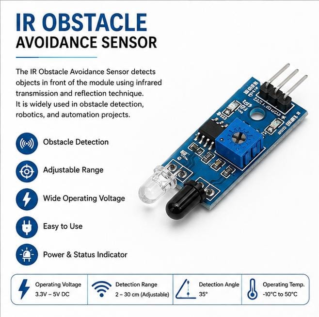 IR Obstacle Avoidance Sensor Module | Adjustable 2-30cm Infrared Proximity Motion Detector Board for Arduino, Raspberry Pi, DIY Smart Robotics & Automation