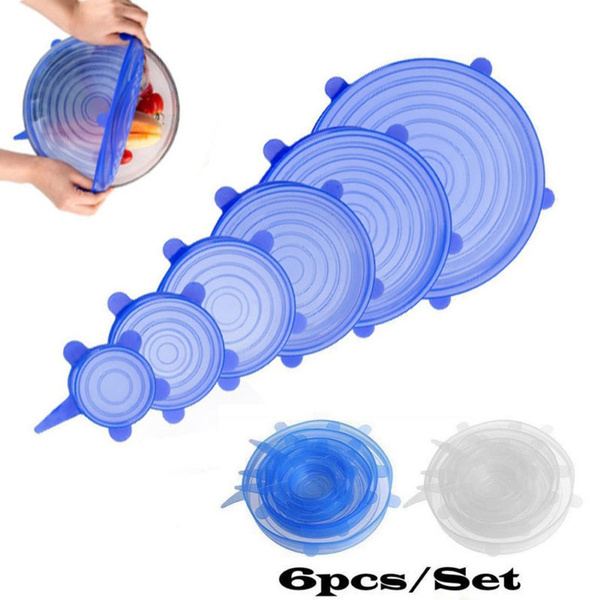 6 Pieces Universal Silicone Round Stretch Lids Airtight Food Wrap Kitchen Fresh Keeping Lids Stretchy Adjustable