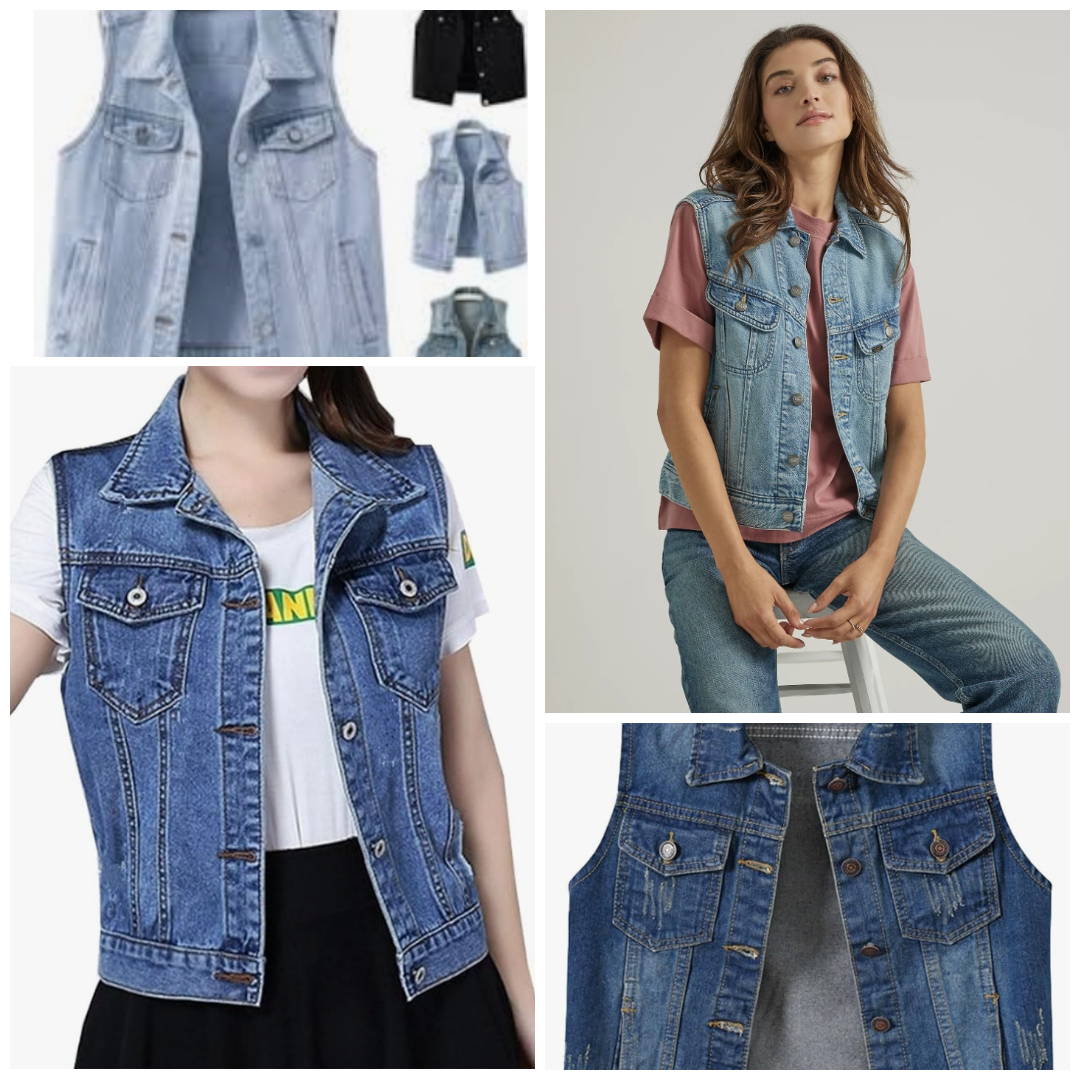 Chic Ladies' Sleeveless Denim Jacket with Embellished Pockets and Details