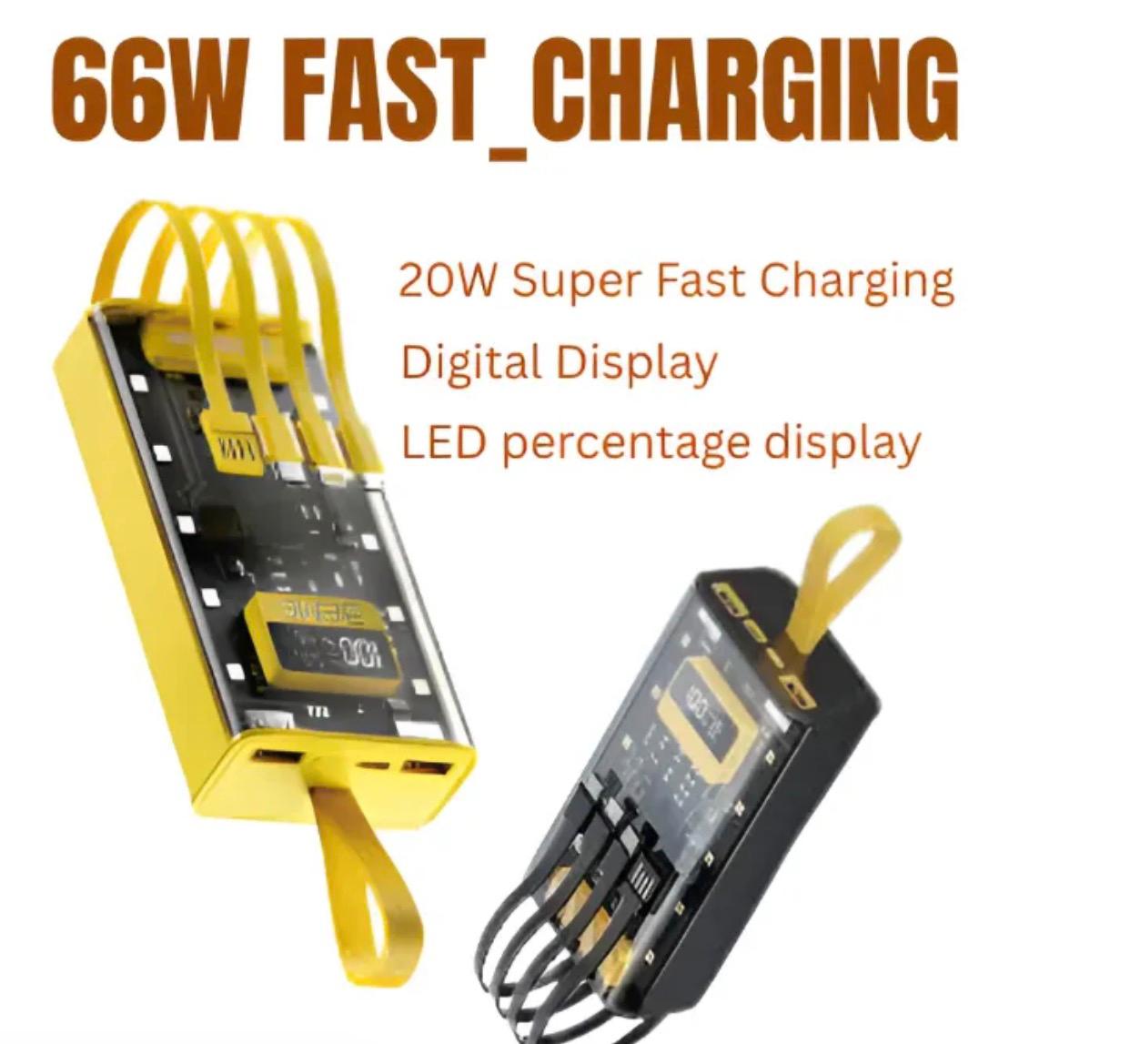20000 MAH 66W FAST CHARGING TRANSPARENT POWER BANK-POWER BANK FOR ANDROID -Fast charging power bank-Transparent power bank-Portable 66W power bank-Mini fast charging power bank-Large capacity power bank-Power bank-Led Crystal display power bank.