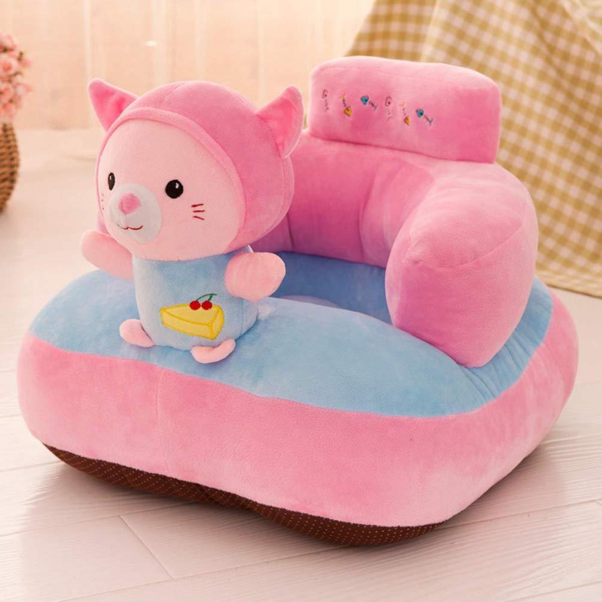 Baby's Cute Cat Cartoon Plush Toys Support Chair Infant Learning To Sit Removable & Washable Baby Soft Seats Sofa
