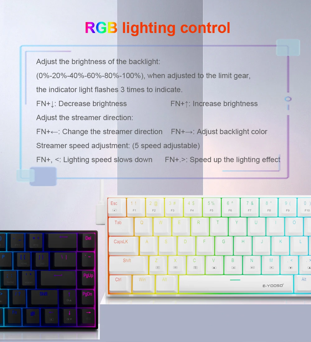E-YOOSO Z-686 RGB 65% Wired Mechanical Keyboard White 68 Keys Hot Swappable Red Switches 15 b36f8a26c57941794d8d8bda646a7003