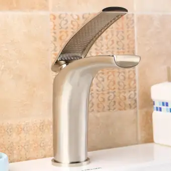 Water Brushed Copper Bath Basin Faucet Cool Warm Mixer Single