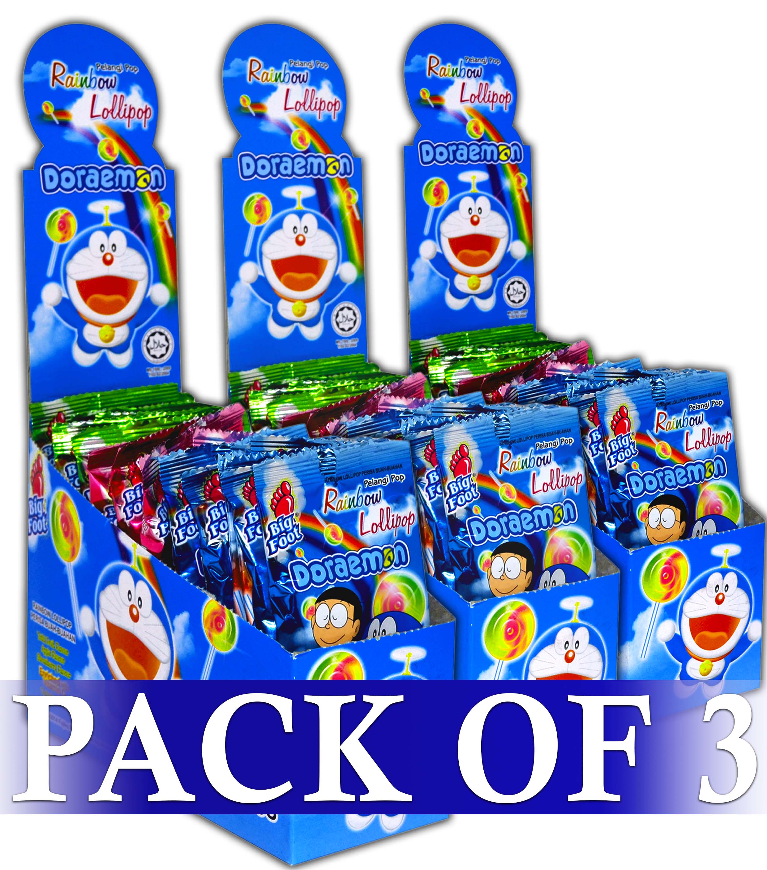 Big Foot Doraemon Rainbow Lollipop Pack Of 3