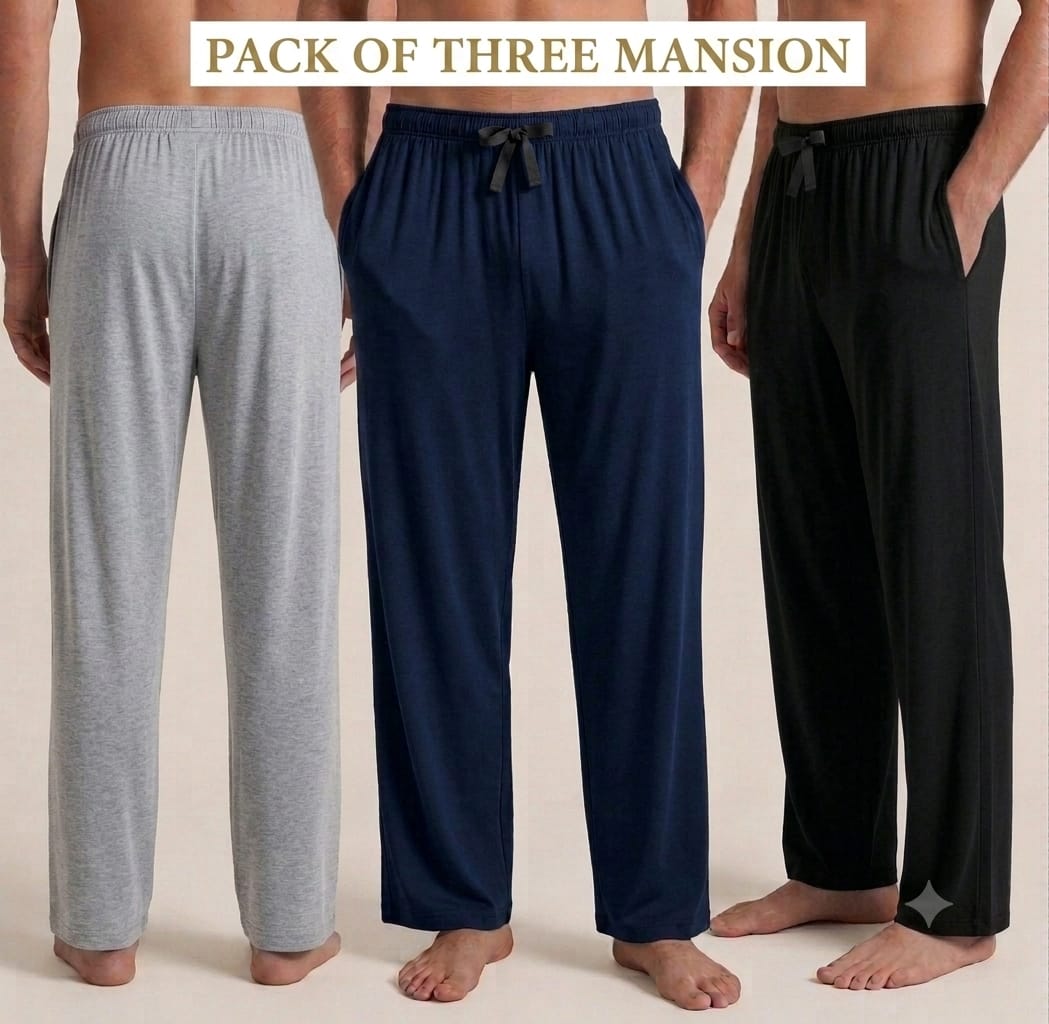 Pack of 3 for Soft Unisex Cotton Jersey Lounge Trousers | Elastic Drawstring Waist | Side Pockets | Casual Nightwear Pants for Men & Women