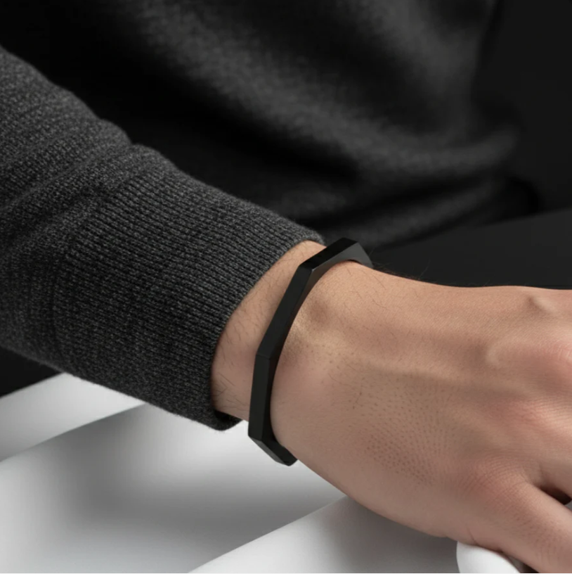 Men’s Hex cuff – Stainless Steel Open Bangle, Minimalist Silver Wristband, Fashion Jewelry