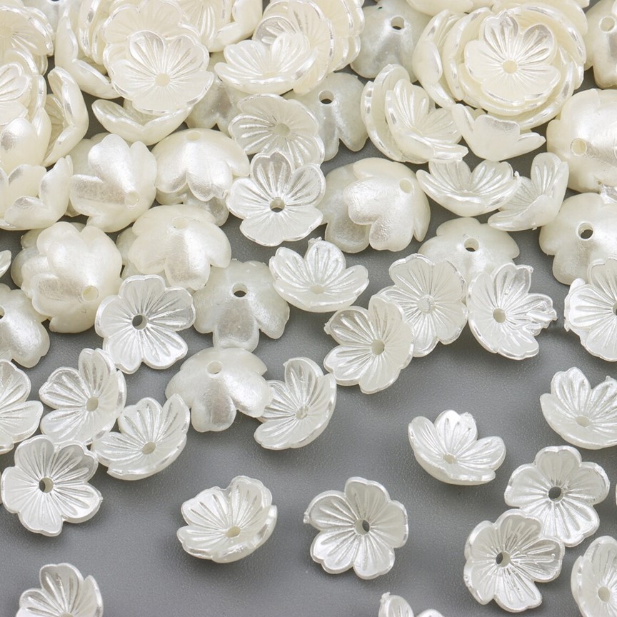 70 Pcs Tiny White Pearlised Lucite Flower Beads, , by Jewellery Making 11mm