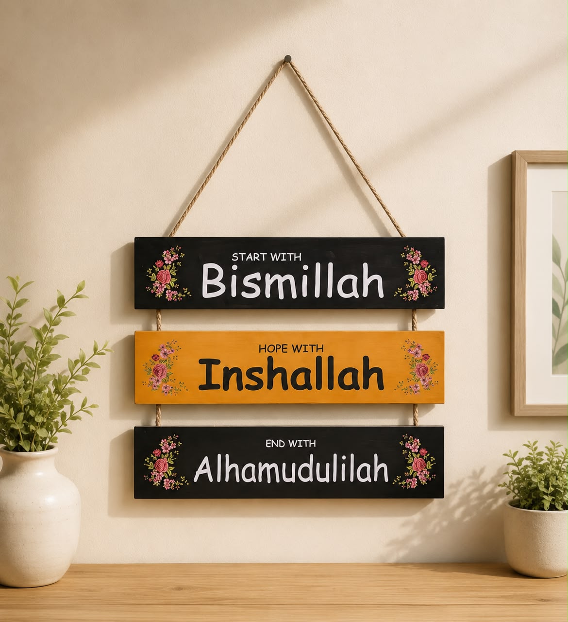 3 step Wall Hanging Decor – Wooden Plaque | Home Decoration | Islamic Gift