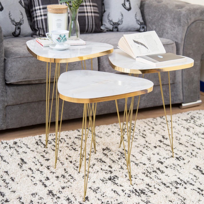 Mdf Wood Triangle Nesting Table With Metal Stand Set of 3 Round table Table Decoration Coffee Table Round Coffee Table Dining Table Nesting Table Set Side Table Coffee Table Nesting Table Decor Set Of 3 Side Tables