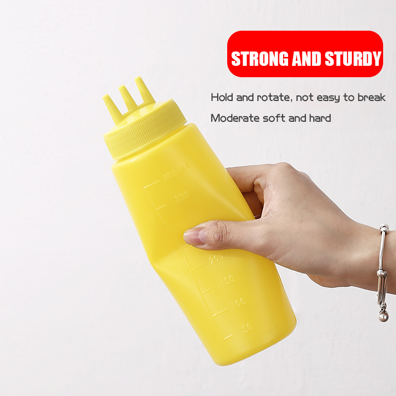 3 Nozzle Squeeze Bottle 2Pcs 450Ml Three-Hole Squeeze Bottle Twist Cap Food Grade Pe Plastic Ketchup Mustard Sauces Oil Bottles Kitchen Gadgets