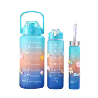 3pcs | 2pcs Motivational Water Bottle With Straw | 2L Gradient Color Drinking Water Bottle