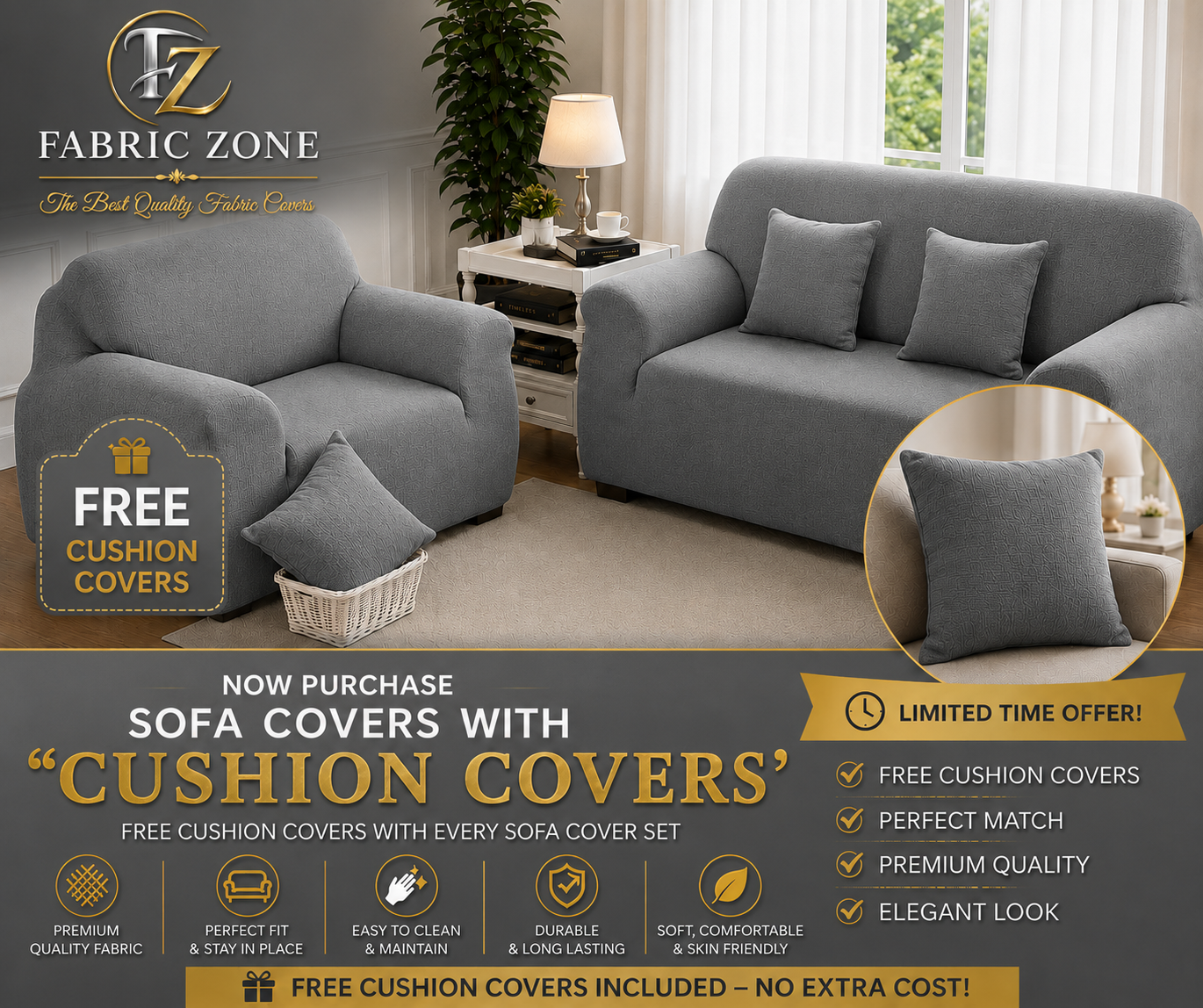 Premium Jersey Sofa Covers with FREE Cushion Covers | Stretchable & Washable Furniture Protector