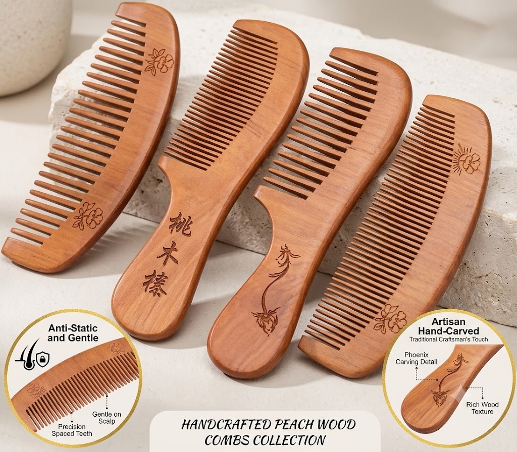 Anti-Static Pocket Wooden Comb Peach Wood Hair Comb Hair Salon Styling Tools Hairdressing Hair Care Barbers Handle Brush