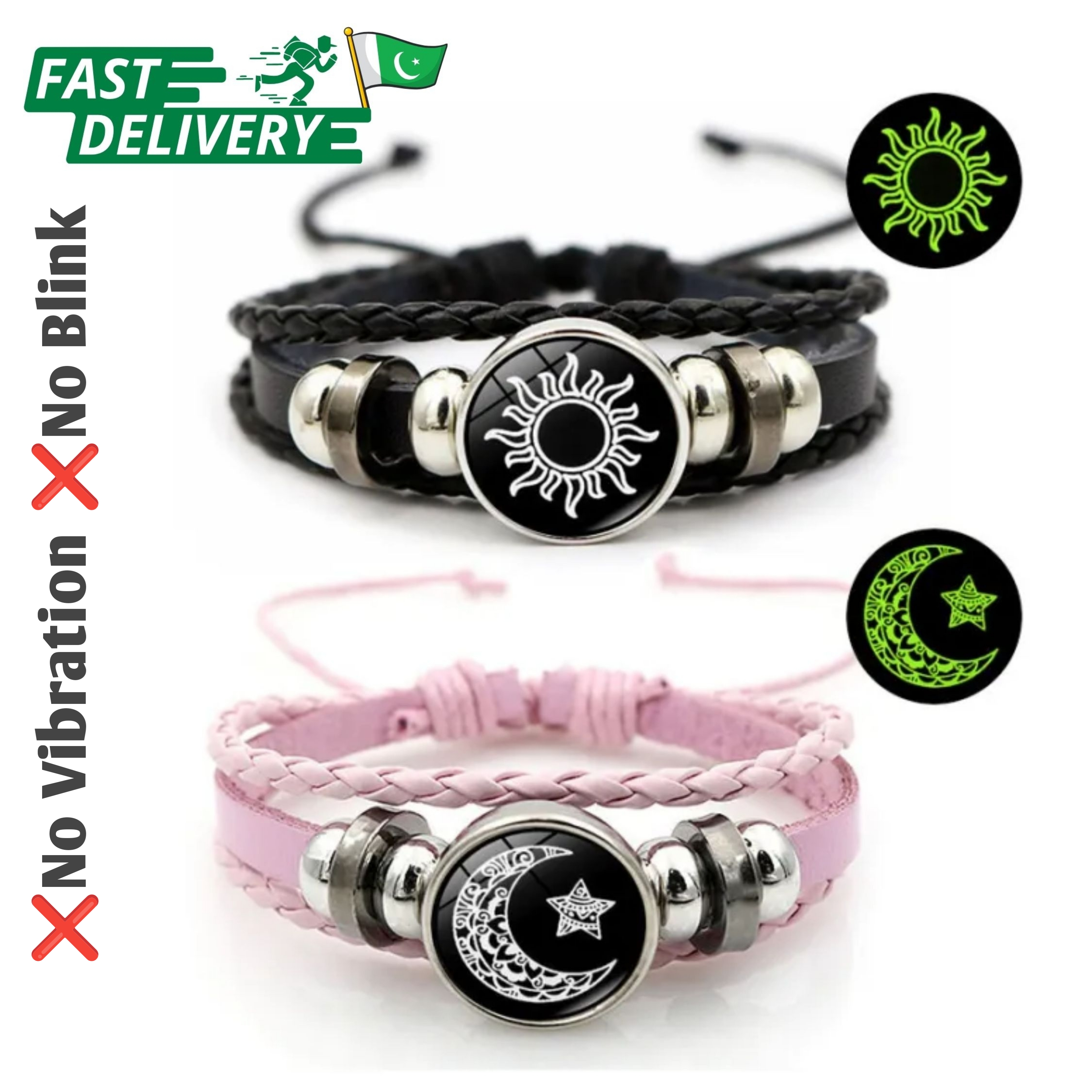 Luminous Sun & Moon Couple Bracelets 2Pcsâ€“ Adjustable Black Braided Friendship Bracelets | Romantic Fashion Jewelry Gift