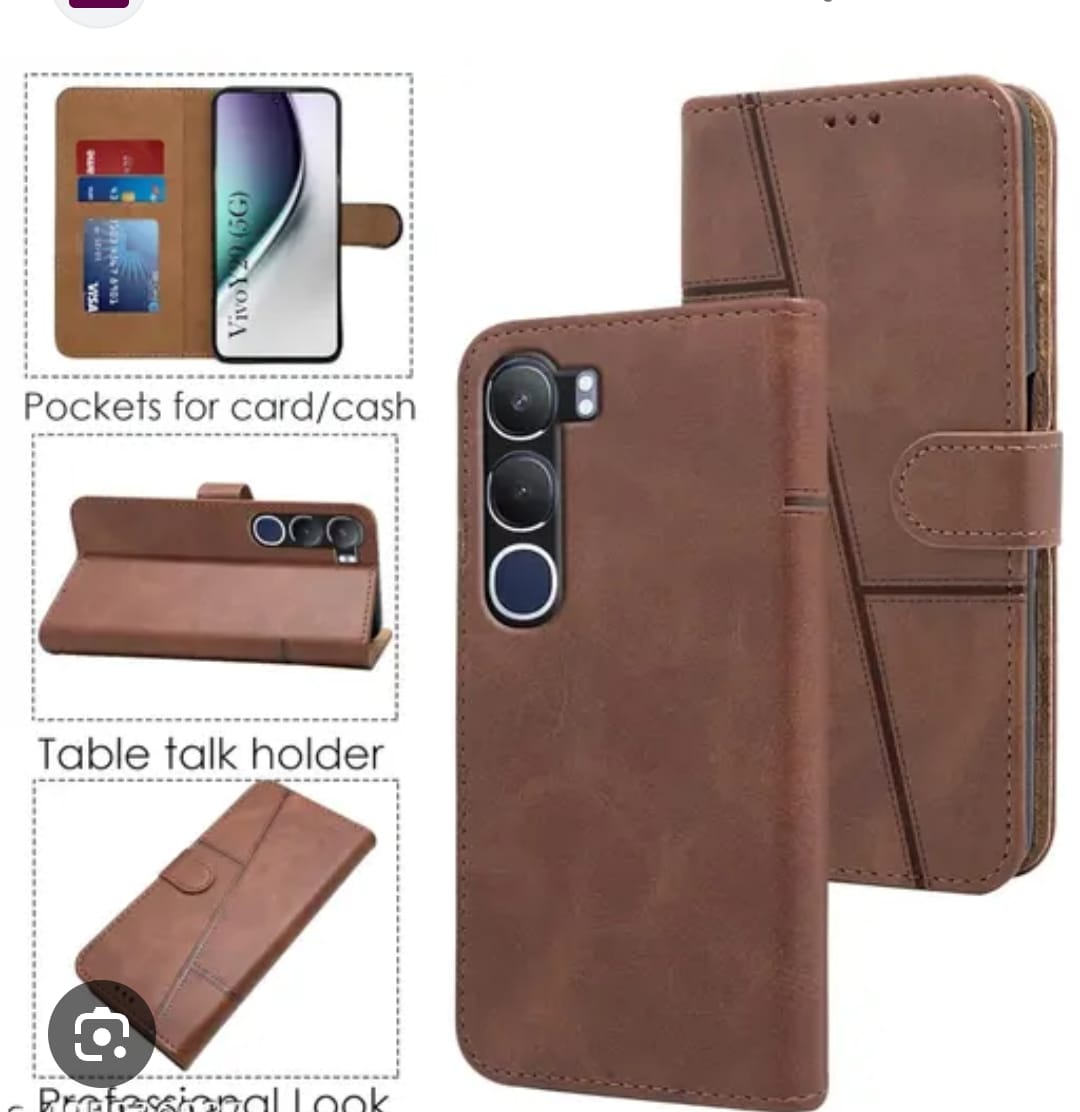 Vivo Y29 5G Brown Stitched Leather Flip Wallet Case – Magnetic Closure, Card Slots & 360° Protection
