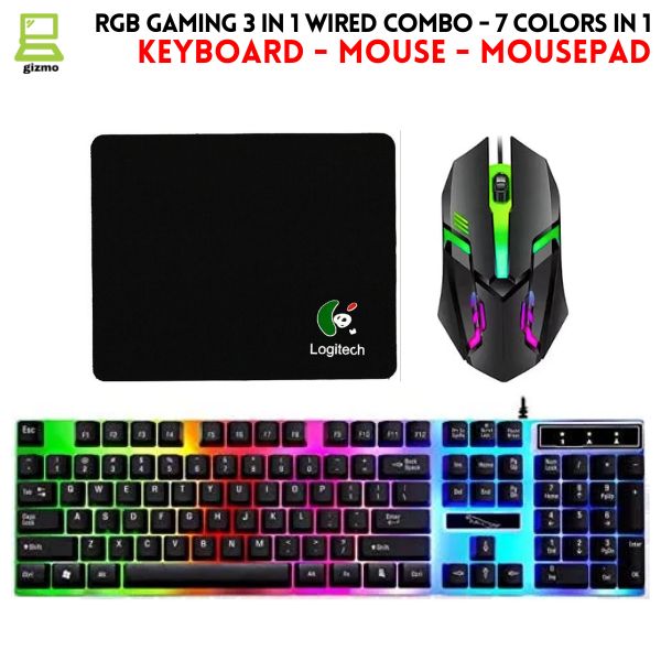 RGB Gaming Keyboard And Mouse And Headphone And Mousepad And Headphone Stand 4 In 1 Wired Combo 7 RGB Colors In Combo 4