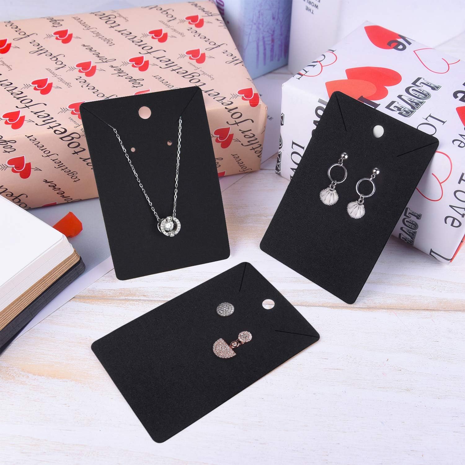 MUZHAUL Earring & Necklace Display Cards – Jewelry Packaging Holder Tags for Small Business | Premium Kraft/White/Black Jewelry Display Cards for Earrings Studs & Necklaces