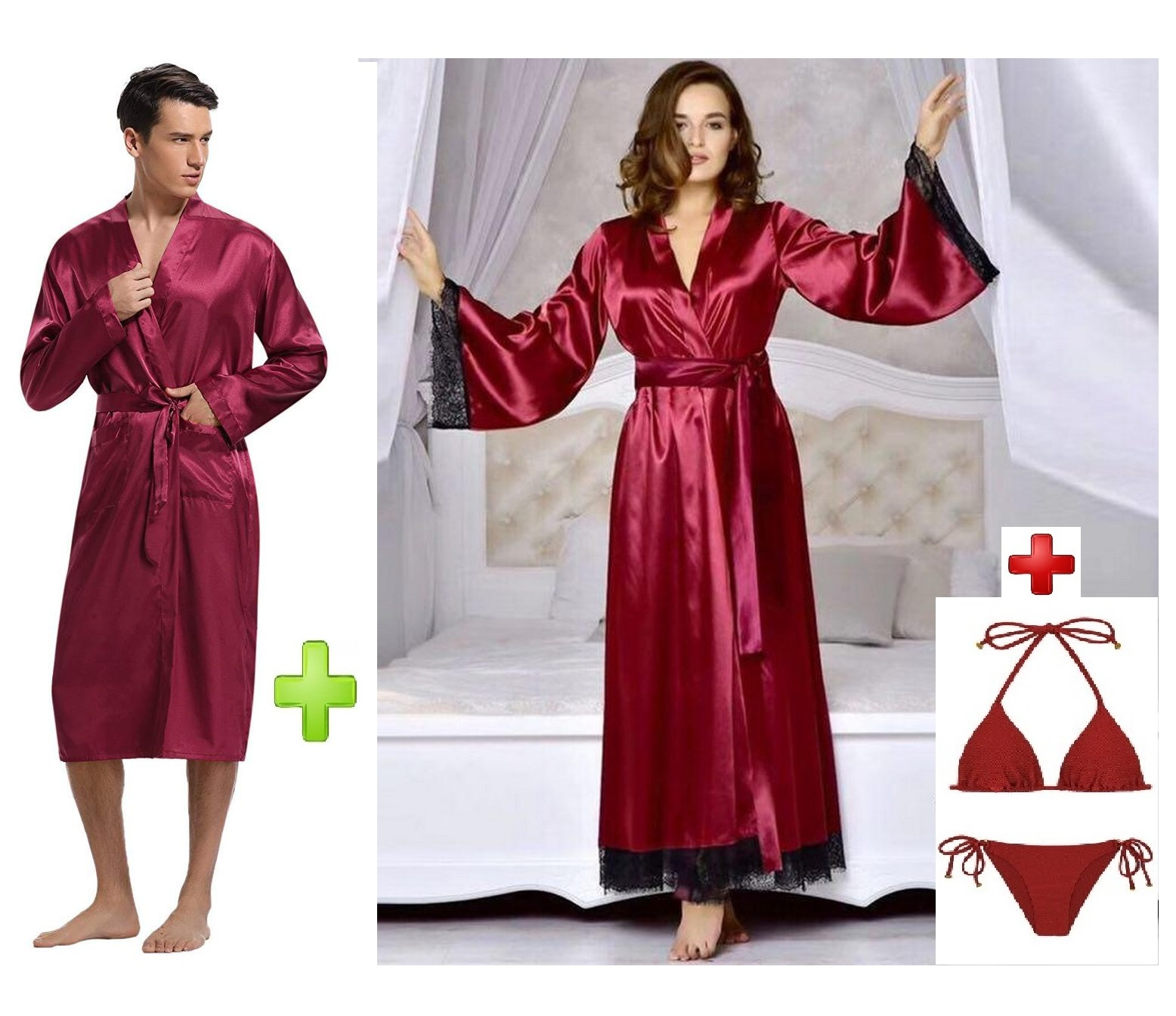 Korean Satin Silk Nighty - Hot Beautiful Bridal Sexy Honeymoon Robe Gown Nightwear For Couples With Bikni Set Luxurious Silky Feel and Look The Fabric is Soft and The Dressing Sleepwear Gown is Lightweight Night Dress Nighties For Men Women (Hhsons)