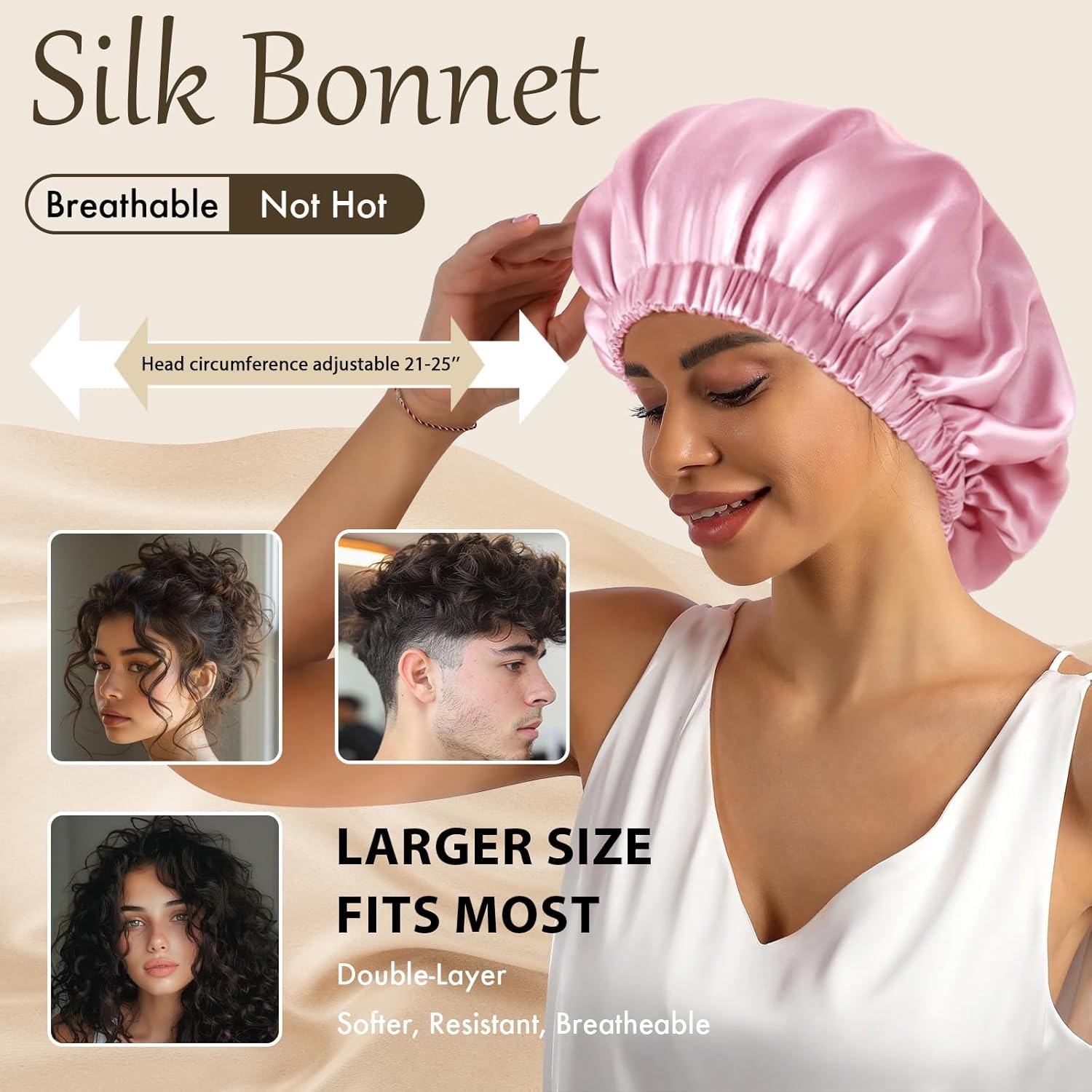 Silk Bonnet Silk Bonnet Hair Bonnet for Sleeping-Slouchy Beanie Hat Satin Sleep Cap for Women's Natural & Curly Hair