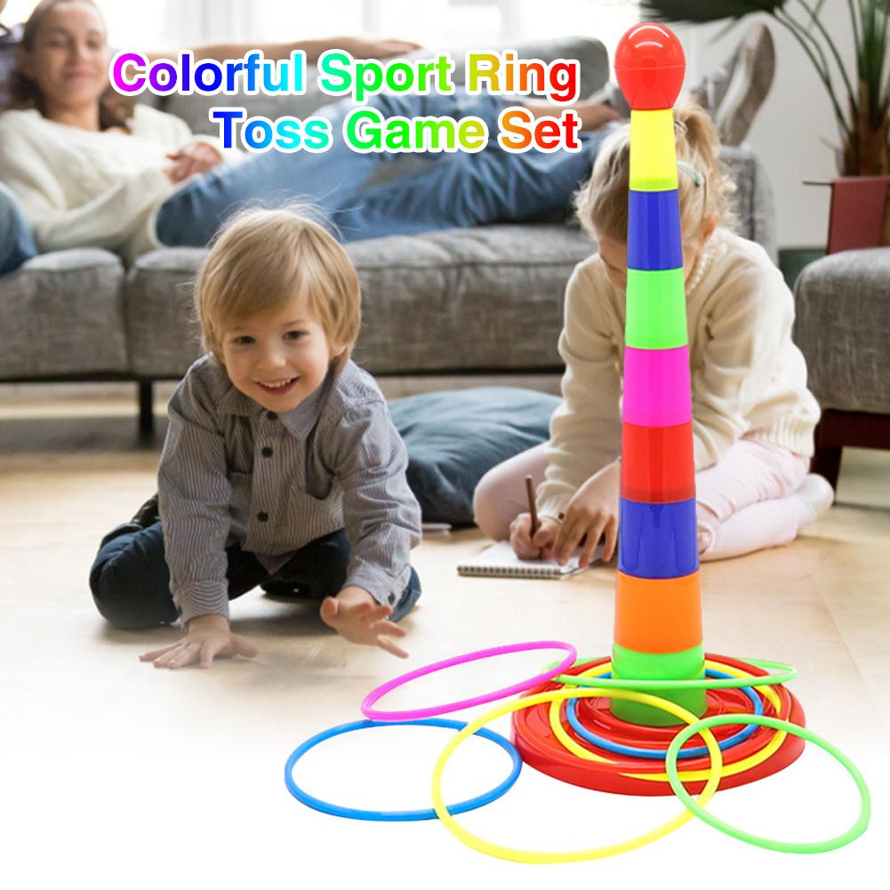 Ring Toss Game For Kids  With 18 inch Stand Floatable Rings Multicolored Durable Plastic Rings Competitive Tossing Game for Kids and Adults