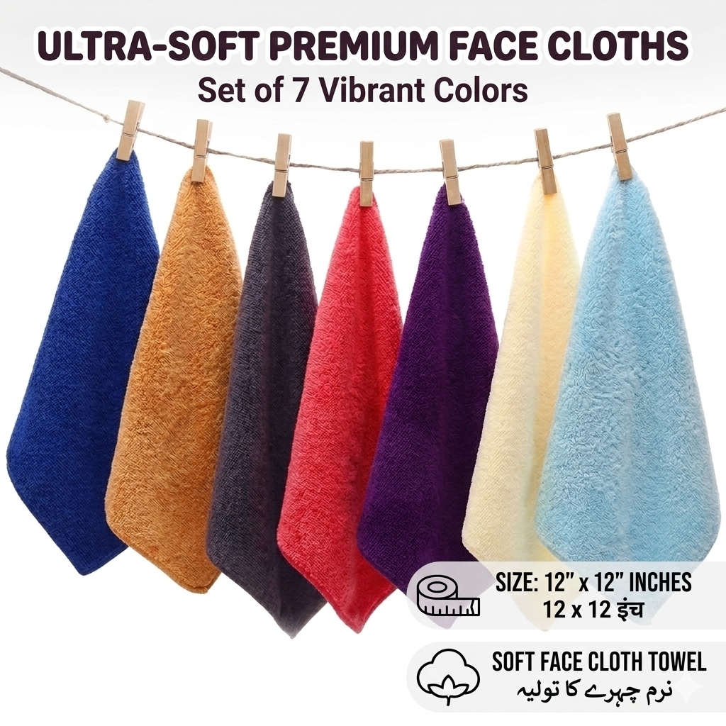 Cotton Face Towel 12x12 Inch | Soft Absorbent Washcloth | Face Cleaning Towel | Makeup Removal Cloth | Bathroom & Travel Use price in Pakistan