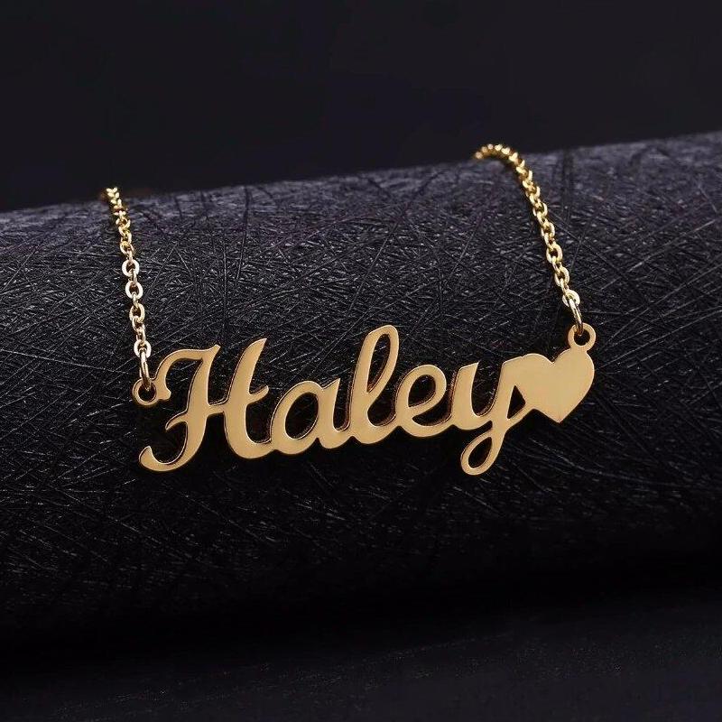 Tiny Heart Love Design Gold Plated Single Name Locket Get Any Personalized Name Necklace For Gift Item Customized Jewelry Online Name Necklace Design Gold Plated Buy Online Pakistan Buy Online At Best