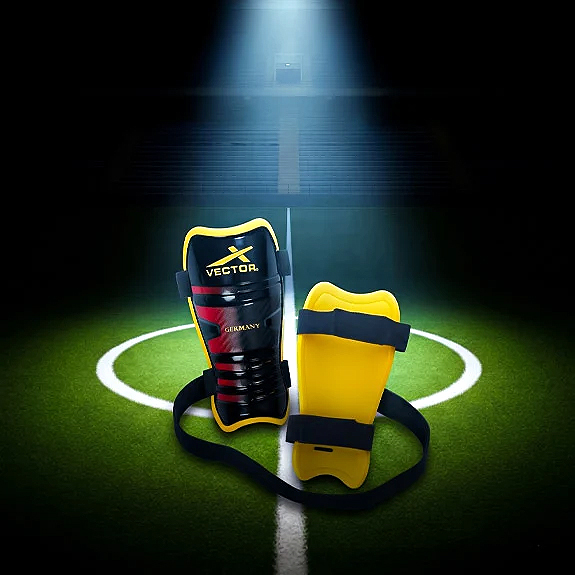 Vector X Germany Football Shin Guard with EVA Foam Cushioning, Hard PP Shell & Secure Fit | Lightweight Leg Protection for Training & Match Play