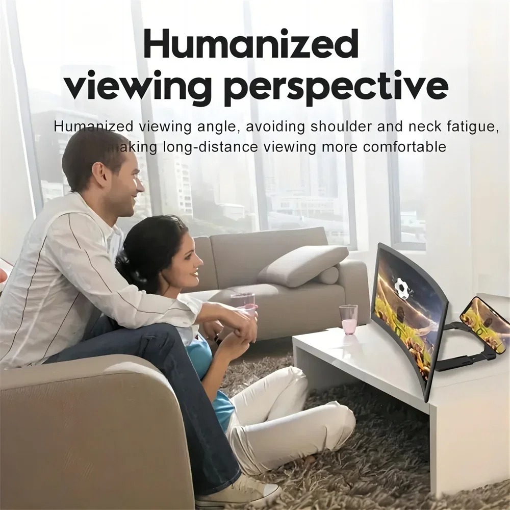 12-Inch Curved Screen Magnifier & 3D HD Mobile Display Amplifier | Universal Portable Desk Holder Stand