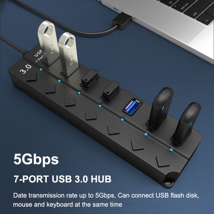 4 / 7 Port USB 3.0 Hub Multi Splitter Charger Power Adapter Multiple Expander Hubs With Switch For Laptop