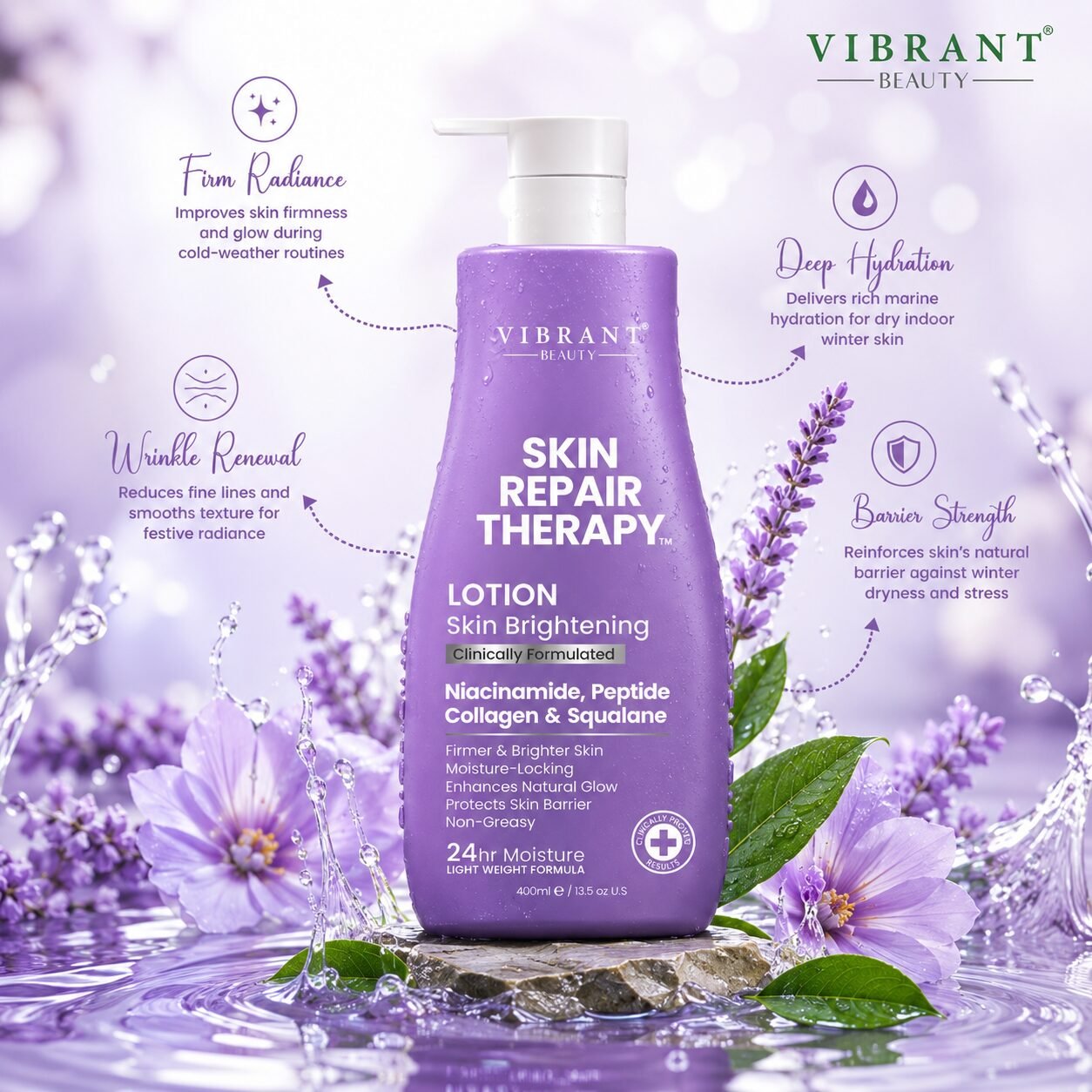 Vibrant Beauty Skin Repair Therapy Radiance Care Lotion | Moisturising Skin Care | 400ml