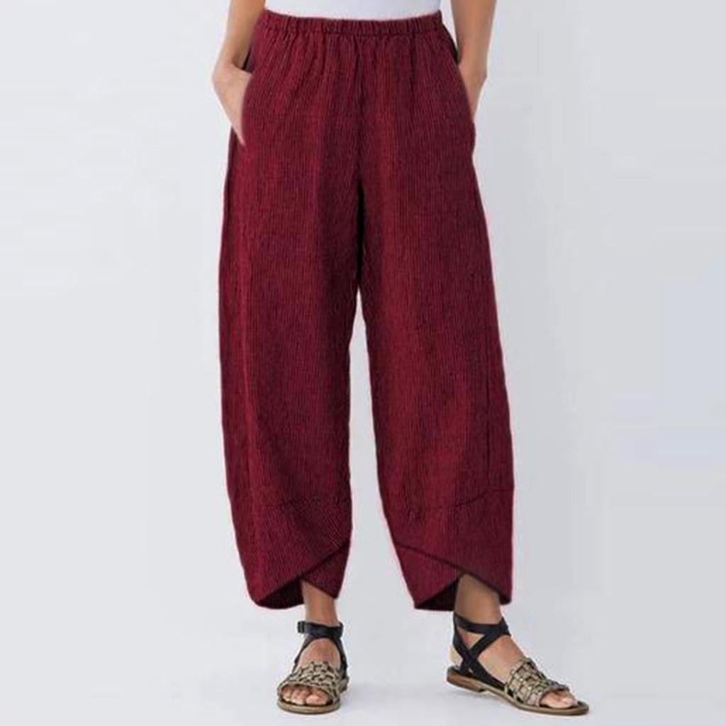Summer Womens Cotton Linen Baggy Casual Harem Pants Ladies Trousers Plus  Size