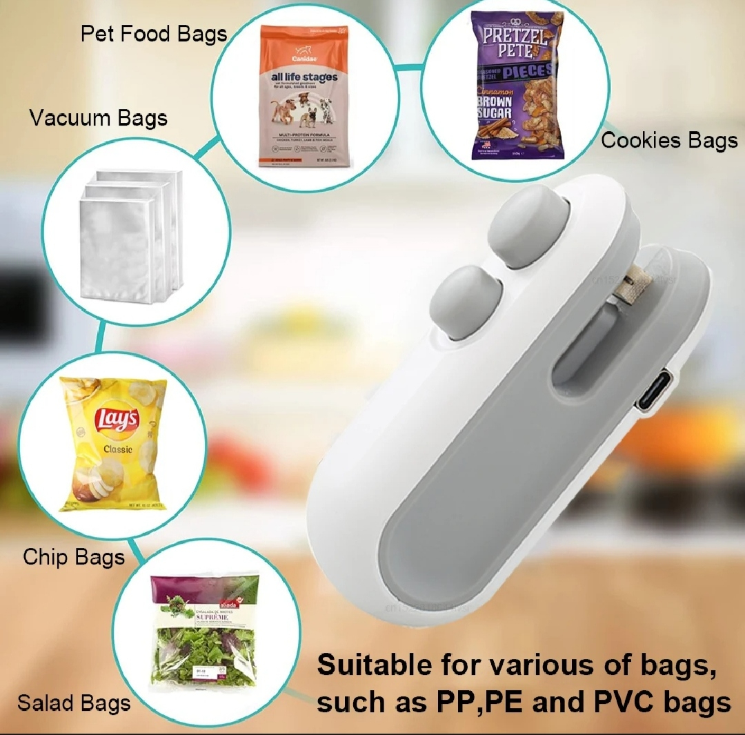Portable Plastic Bag Sealer Machine | Mini Heat Sealer for Food Storage, Snack and Packaging | Reseal Bags Airtight and Fresh