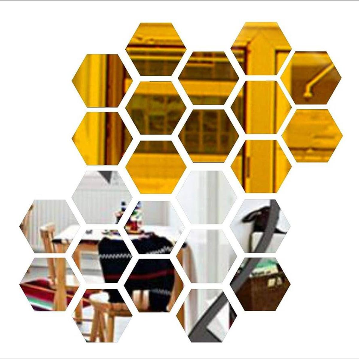 6 Pcs 3D Hexagon Mirror Wall Stickers, Self-Adhesive Acrylic Home Decor for Wall, Bedroom, Office, Reusable Glossy Finish