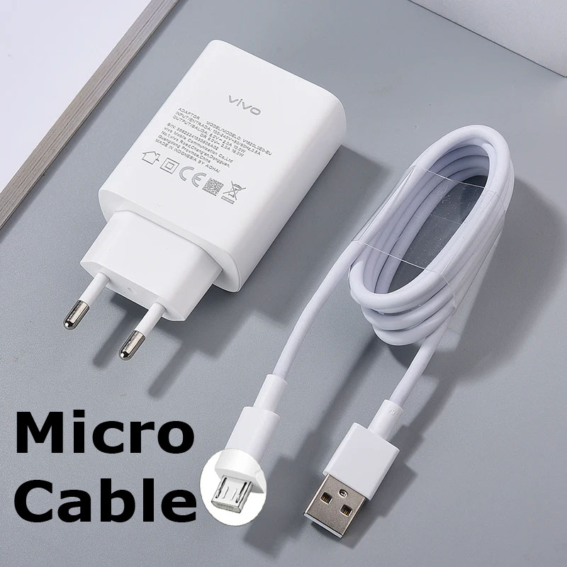 Original Vivo 18W Fast Charger Adapter - Quick Charge 3.0, Dual Engine, with Type C and Micro Data Cable