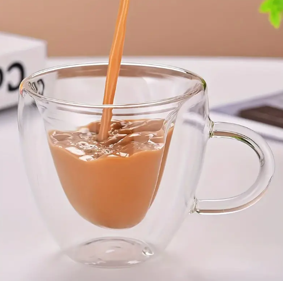 250Ml Creative Heart Shape Design Double Layer Heart Cup With Handle
