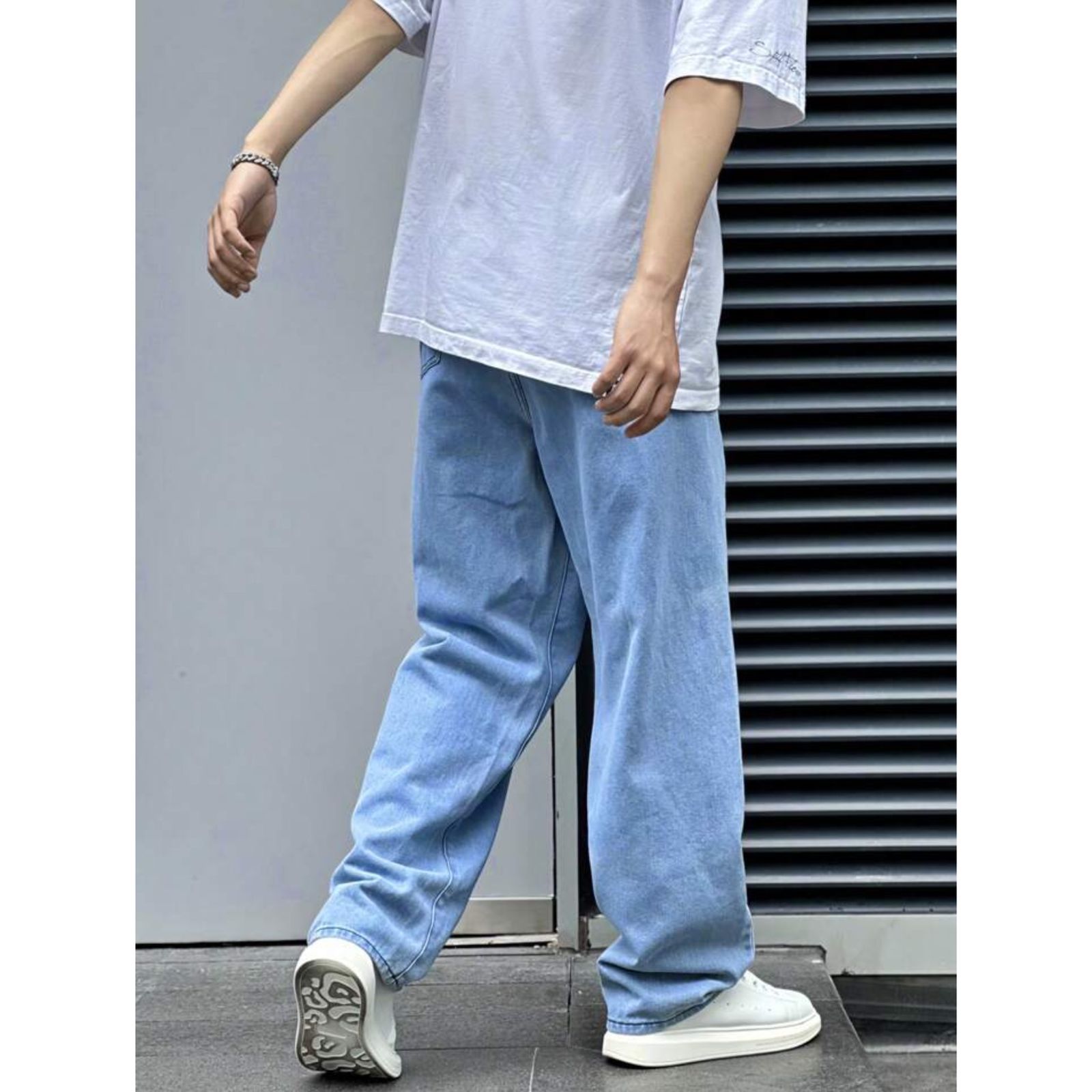 Wide Leg Unisex Korean Pattern Streetwear Denim Jeans For Male